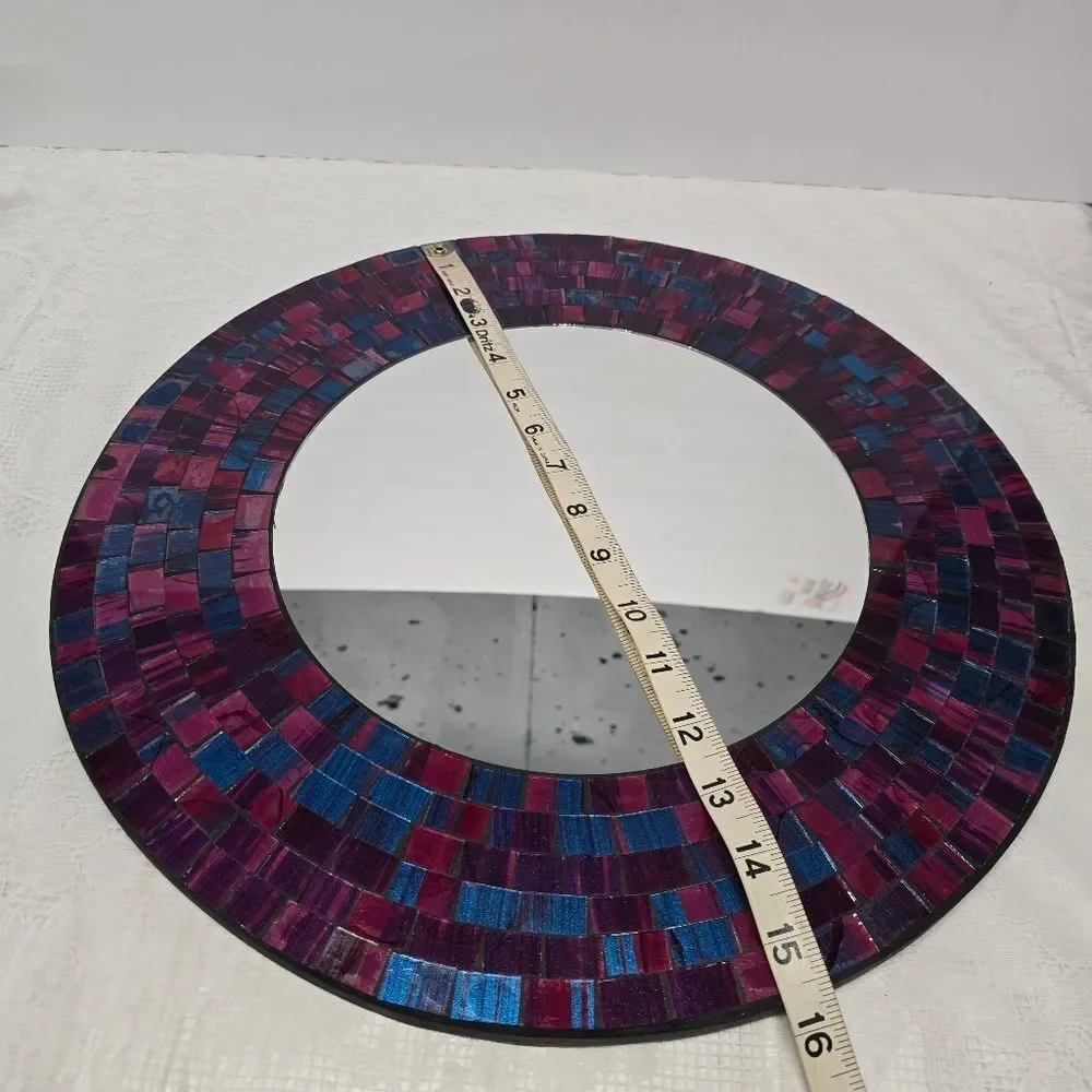 Vintage Glass Mosaic Wall Mirror Purple Blue Pink Handmade In Indonesia Art Deco